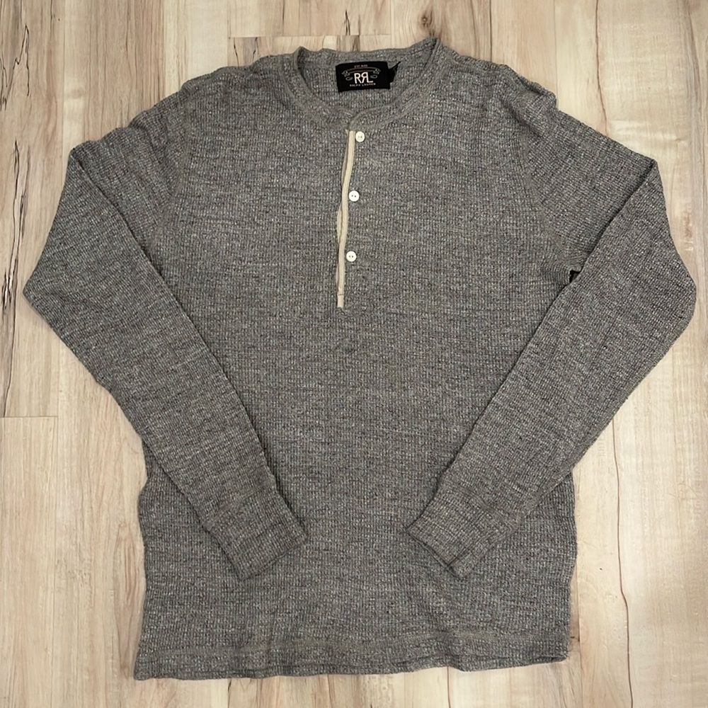 RRL waffle-knit henley shirt in gray size men’s medium